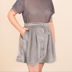 TUESDAY BASSEN grey velvet Libra skirt.